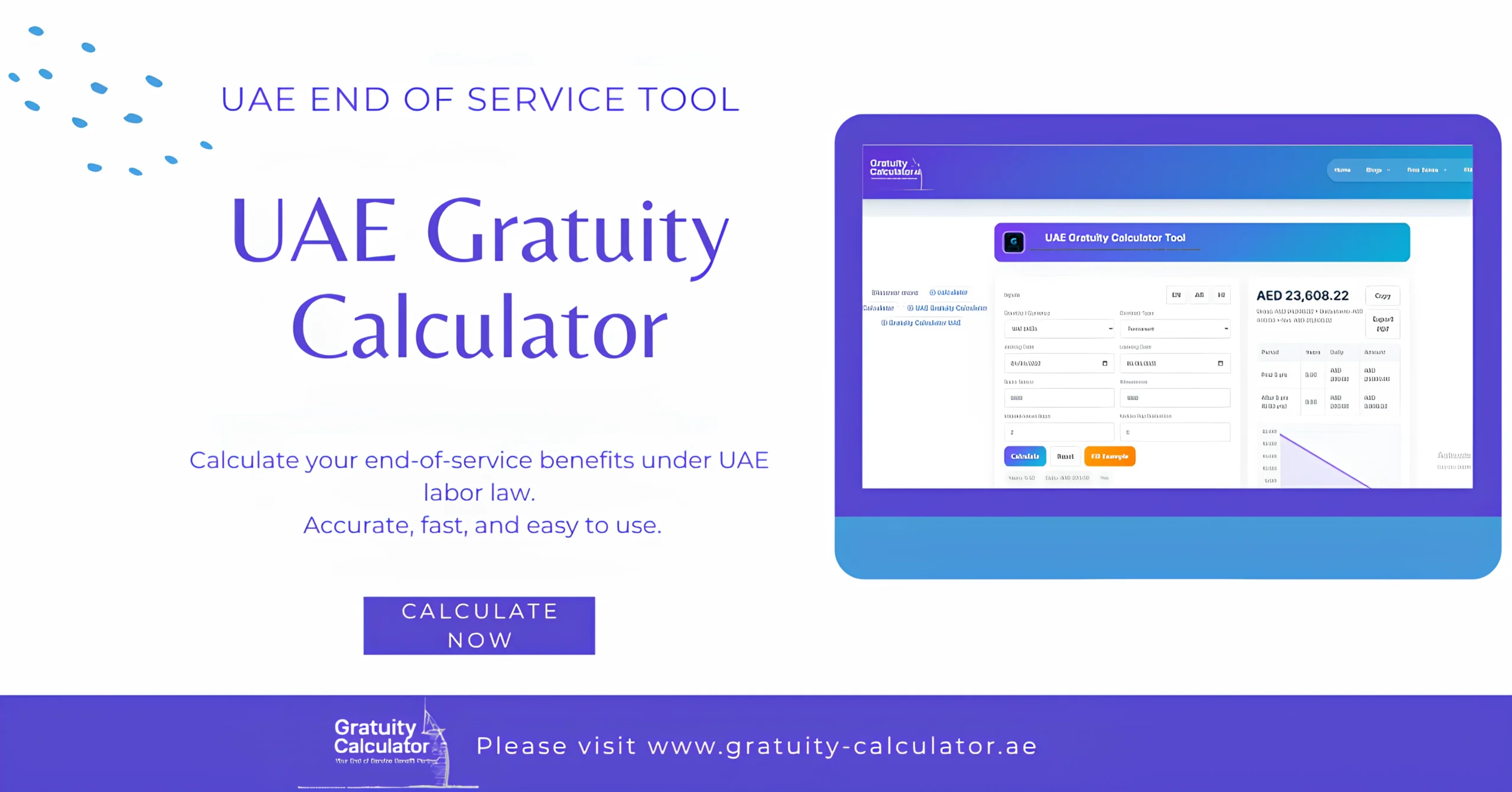 UAE gratuity calculator tool showing end of service benefit calculation under UAE labor law
